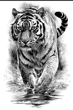 Majestic Tiger Detailed Vintage Line Art