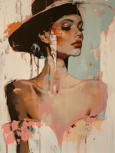Modern en abstract portret in pastelkleuren