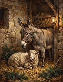 Weihnachts-Esel und Lamm im Retro-Stil von haroulita