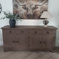 Klantfoto: Roestige Reflectie - De Highland Wachter - Schotse hooglander van Eva Lee, op canvas