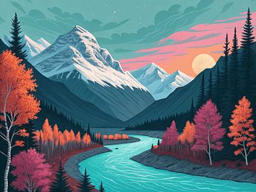 Levendige Alpenzonsondergang van Artistic