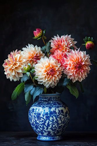 Classic Delft blue vase with Dahlias's