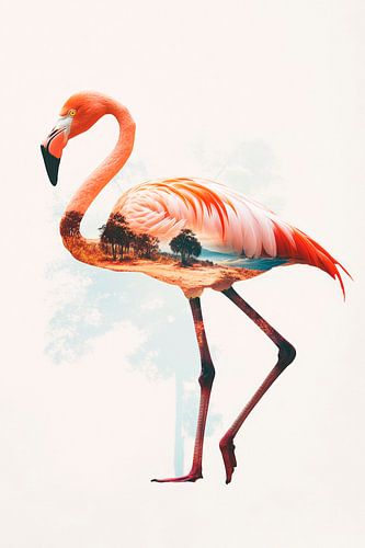 Flamingo met waterreflectie