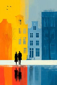« Ville en couleurs – Silhouettes au bord du canal »