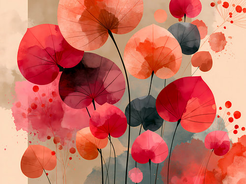 Blumen-Aquarell in Korallenrosa
