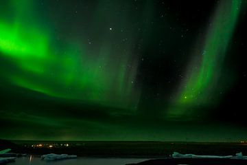 Northern lights over  iceberg lake