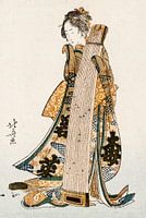 Japanse kunst ukiyo-e. Japanse vrouw door Katsushika Hokusai in aardetinten