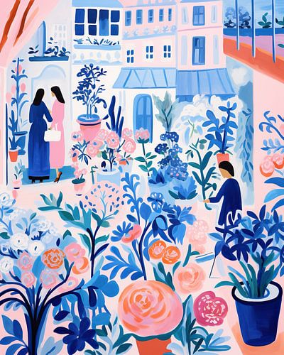 Façades florales | Vie citadine colorée sur Peinture Abstraite