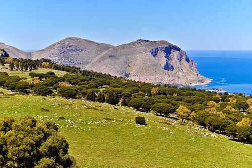 Panoramablick zur Bucht von Mondello vom Monte Pellegrino