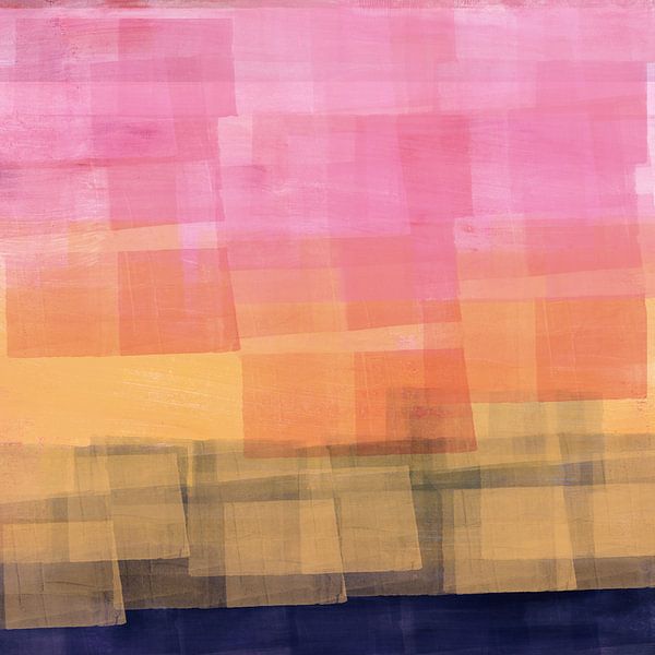 Abstract landscape. Color blocks in neon pink, yellow and blue. by Dina Dankers