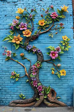 Zweig mit Blumen an der Wand von Egon Zitter