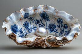 Delft Blue Oyster - pearl - flowers