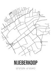 Nijeberkoop (Fryslan) | Karte | Schwarz und Weiß von Ortsdrucke