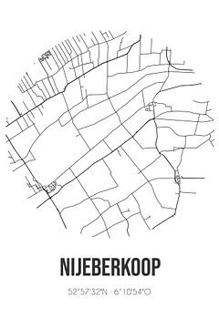 Nijeberkoop (Fryslan) | Map | Black and white by Rezona