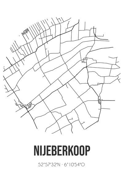 Nijeberkoop (Fryslan) | Map | Black and white by Prints of Place