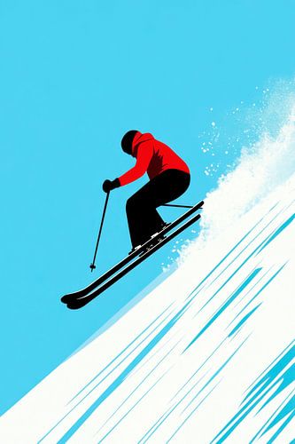 Skiër springend op de piste