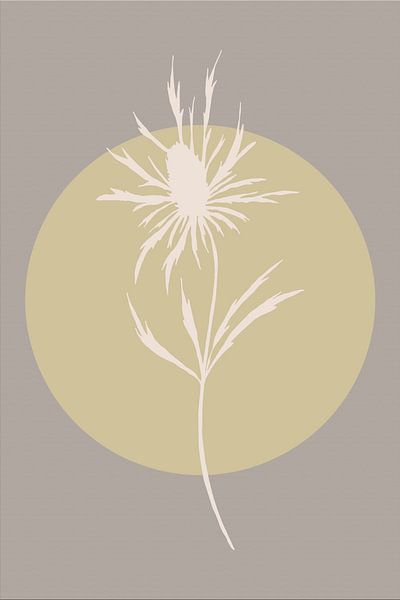 Japandi. Boho botanical thistle flower in gold and taupe no. 4 by Dina Dankers