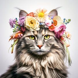 Flower power hippie cat with garland