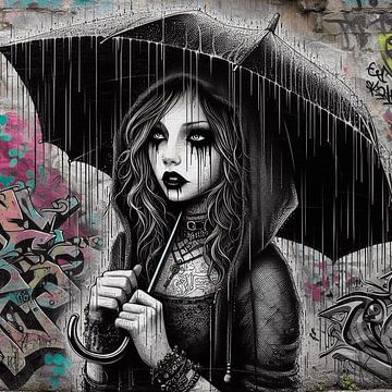 Black umbrella and grafitty 2 van Knoetske