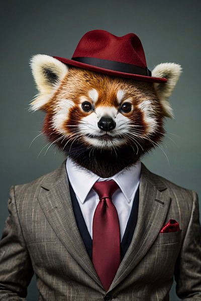 Red panda with hat and suit by Art & Soul Creations