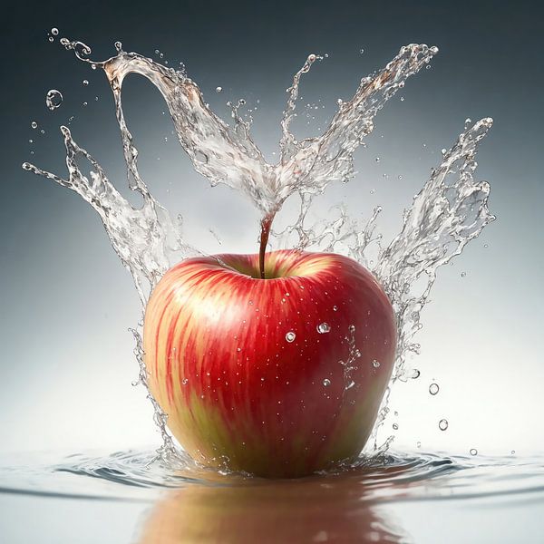 Apple with splashing water by Brian Morgan