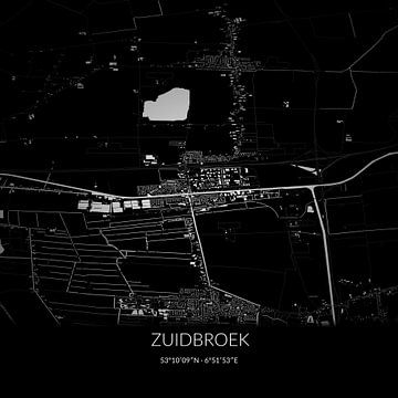 Schwarz-weiße Karte von Southbroek, Groningen. von Rezona