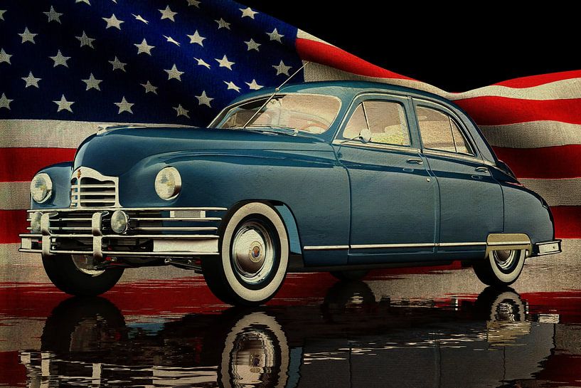 Packard Eight Sedan 1948 with American flag by Jan Keteleer (JanKé): A Journey Beyond the Canvas
