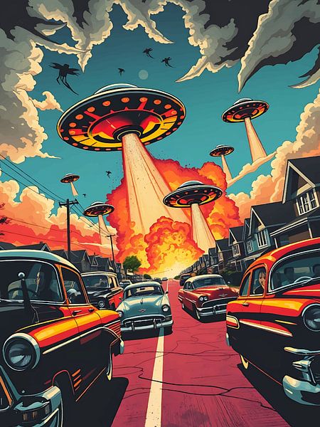 Futuristic Street with UFOs by Bovi Okta