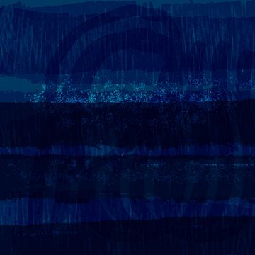 Moderne abstracte kunst. Kleurrijk landschap in blauw. Nacht op het strand. van Dina Dankers