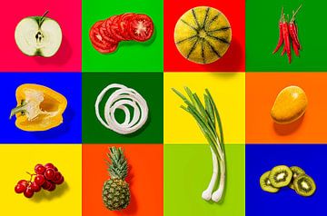 Collage van groente en fruit van Rietje Bulthuis