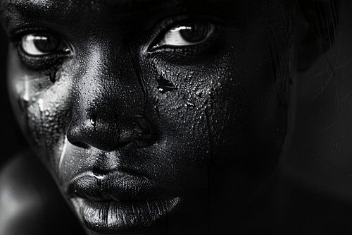 Portrait intense en noir et blanc avec déchirures
