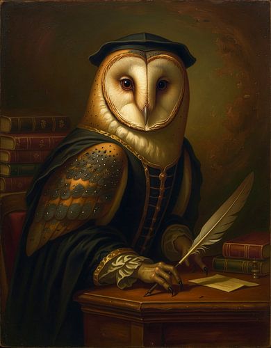 Uil portret renaissance — schilderachtig dierenportret woonkamer