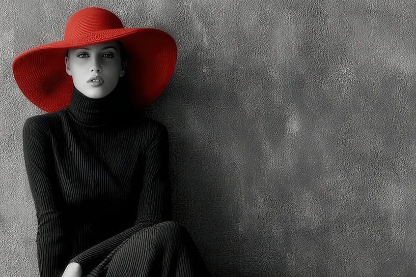woman black and white with red accents by Egon Zitter