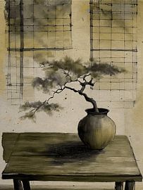 Wabi-Sabi-Stillleben: Zen im Minimalismus: Bonsai in einem Tontopf