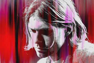 Kurt Cobain Abstract Portrait in Red Pink by Art By Dominic