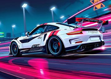 Porsche 911 GT3 RS Wit met zwarte strepen Racing van MIROKKU