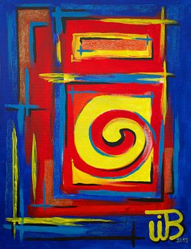 Kleurrijk abstract schilderij met een spiraal