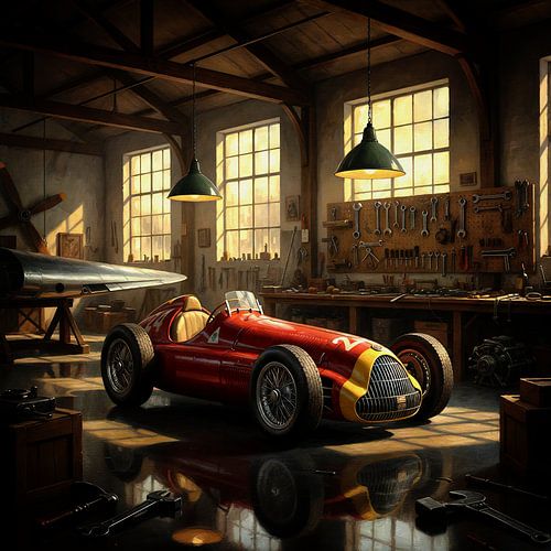 Alfa Romeo Alfetta uit 1950 in rustieke werkplaats