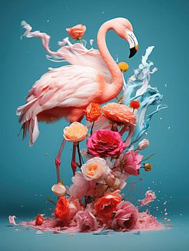 Florale Flamingo Fantasia - Een Sinfonie van Bloesems van Eva Lee