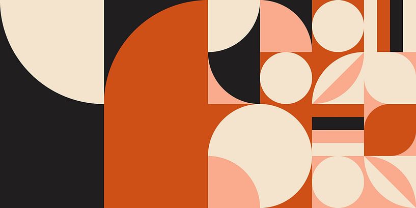 Retro-Geometrie mit Kreisen und Streifen in Terra, Schwarz und Weiß von Dina Dankers