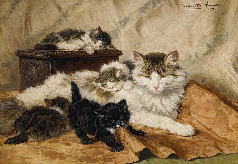 Henriëtte Ronner-Knip - Een moeder en haar kittens (1903) van Peter Balan