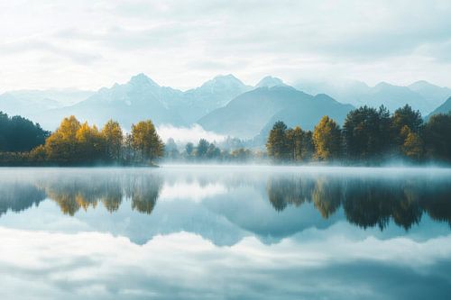 Bergsee Morgennebel