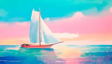 Zeilboot met zonsondergang van Mustafa Kurnaz