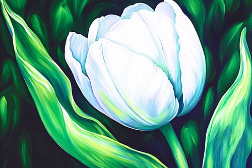 Realistische witte tulp schilderij