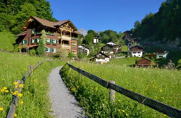 A beautiful wooden house in Tschagguns Montafon Austria on a sunny morning