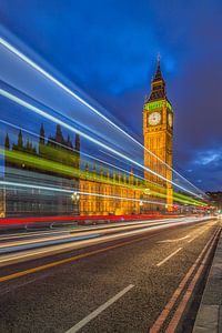 Londen in de avond - Big Ben en Palace of Westminster - 1 van Tux Photography