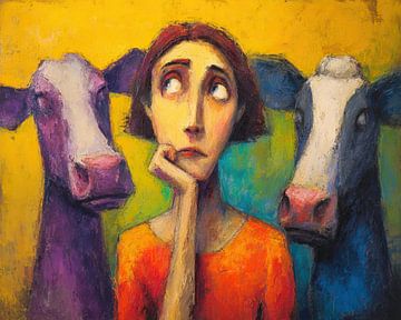 Vrouw Koeien | Unlikely Farm Friends Unveiled van ARTEO Schilderijen