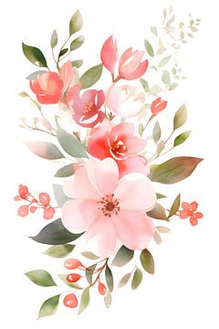 Waterverf schilderij van roze bloemen van Dave