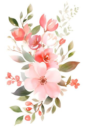 Waterverf schilderij van roze bloemen