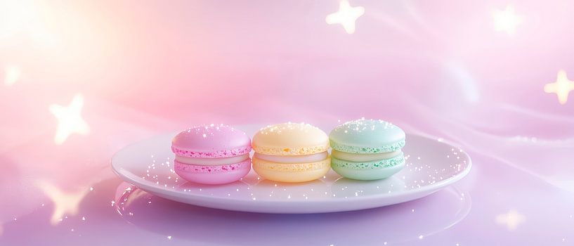 Bunte Macarons auf zartem Teller von Poster Art Shop